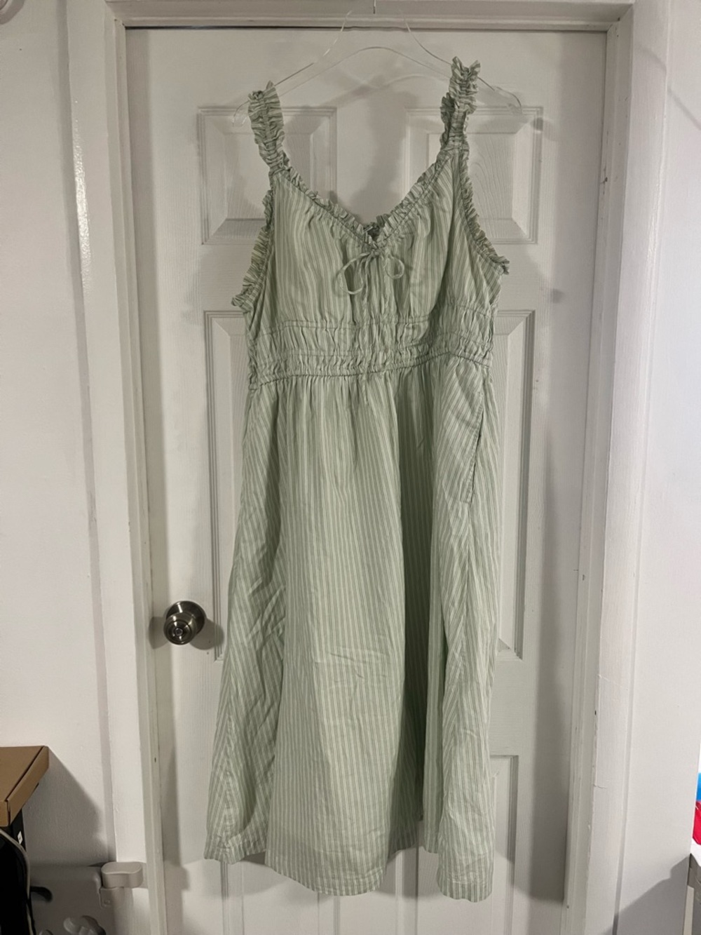 Old Navy Light Green Striped Midi Dress with Ruffle Straps